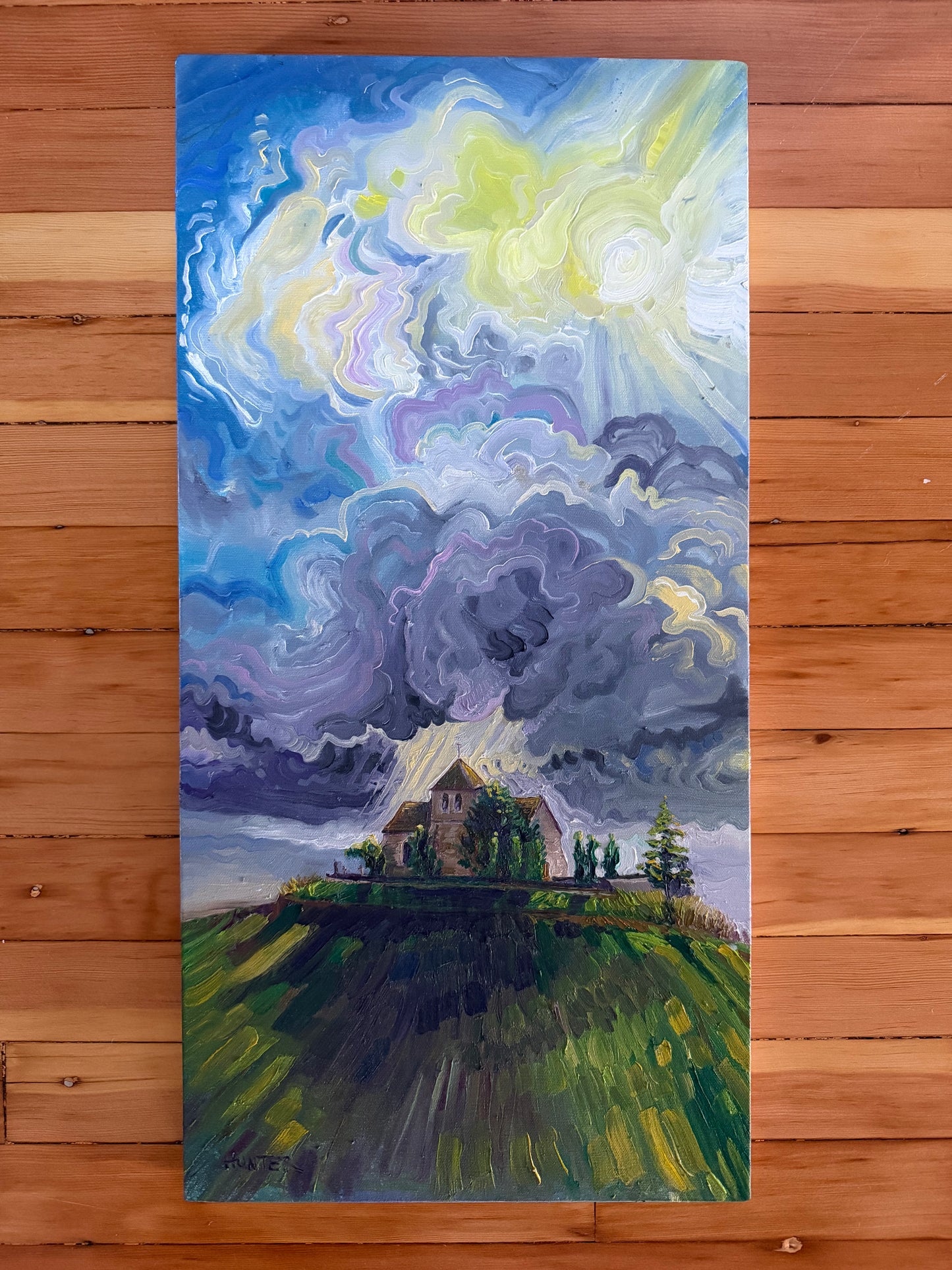 "Sunlight Splatters L'Église Saint-Martin de La Genevraye" 12" x 24"