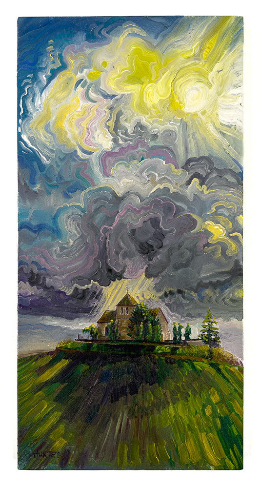 "Sunlight Splatters L'Église Saint-Martin de La Genevraye" 12" x 24"