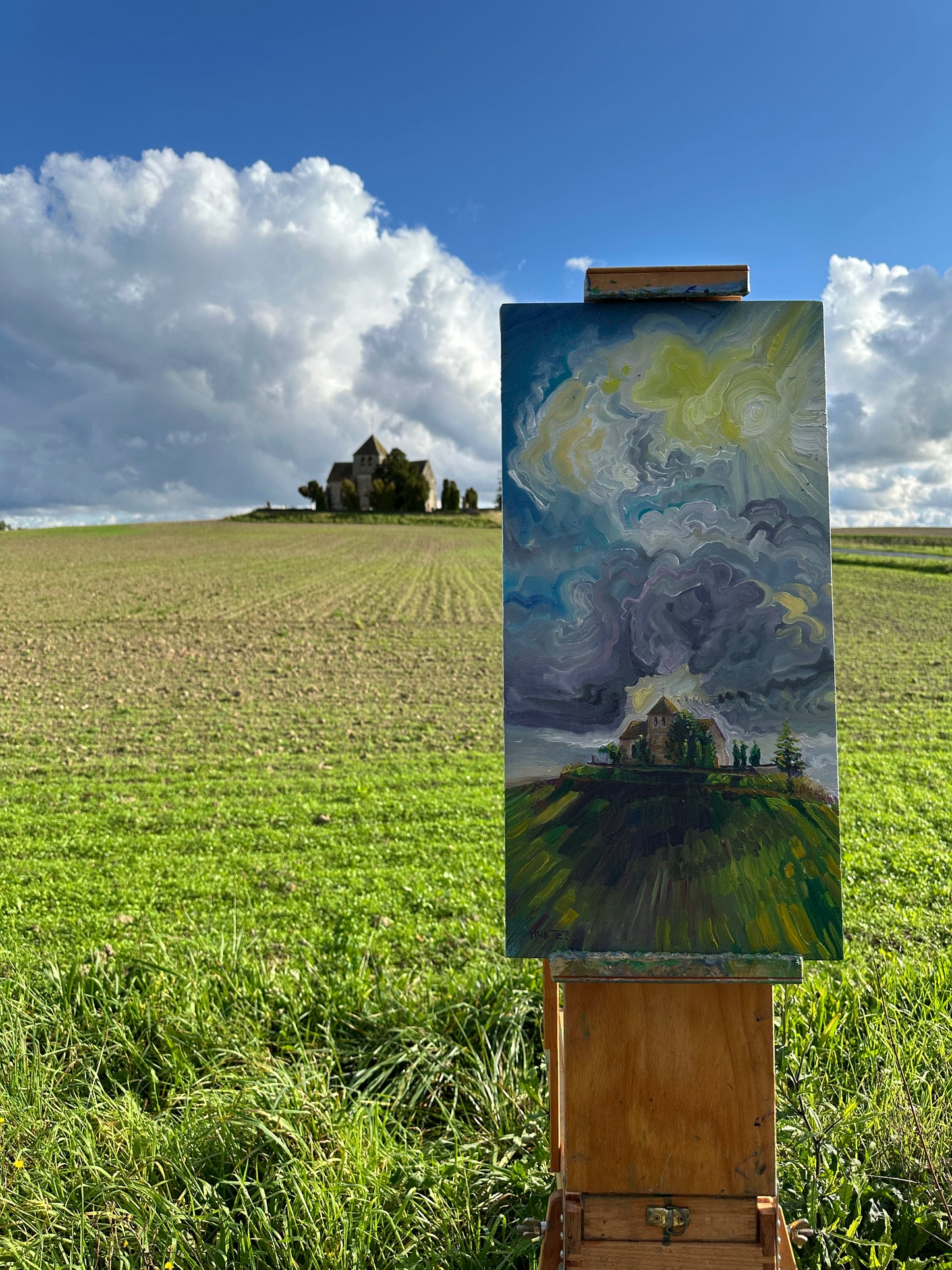 "Sunlight Splatters L'Église Saint-Martin de La Genevraye" 12" x 24"